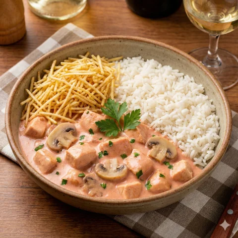 Receita: Strogonoff de Frango Tradicional - O strogonoff de frango tradicional é uma receita rápida, cremosa e extremamen...