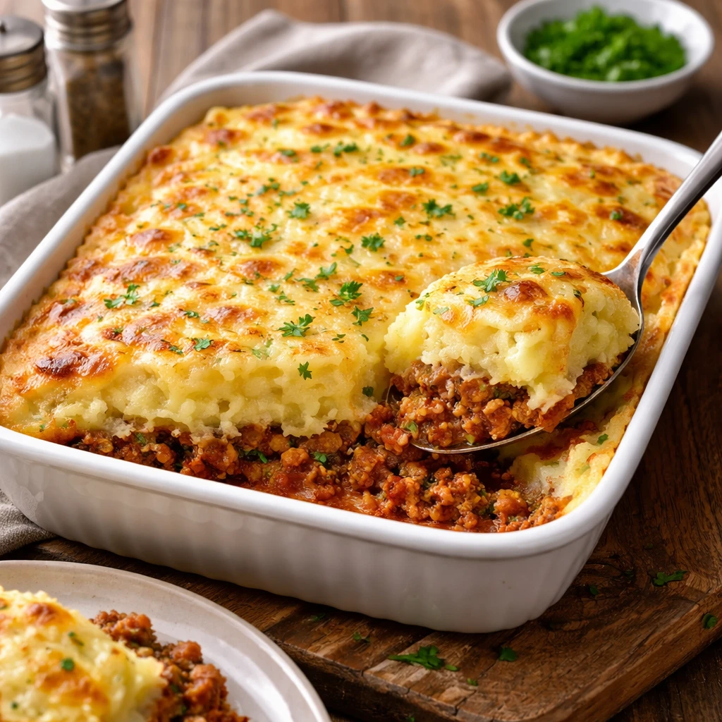 Foto de Escondidinho de Carne Moída com Purê de Batata e Queijo Gratinado