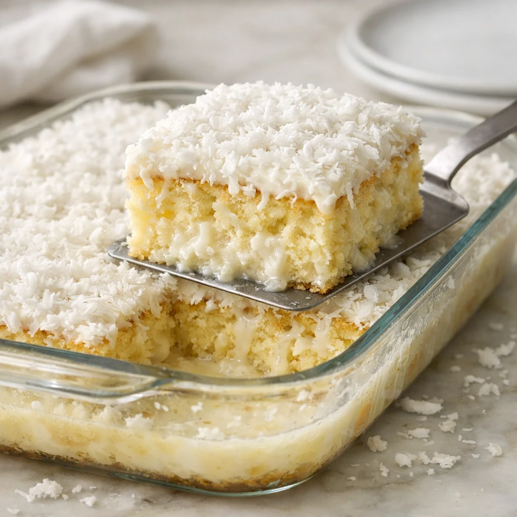 Foto de Bolo Gelado de Coco Cremoso na Travessa (sem complicação, perfeito para o calor)