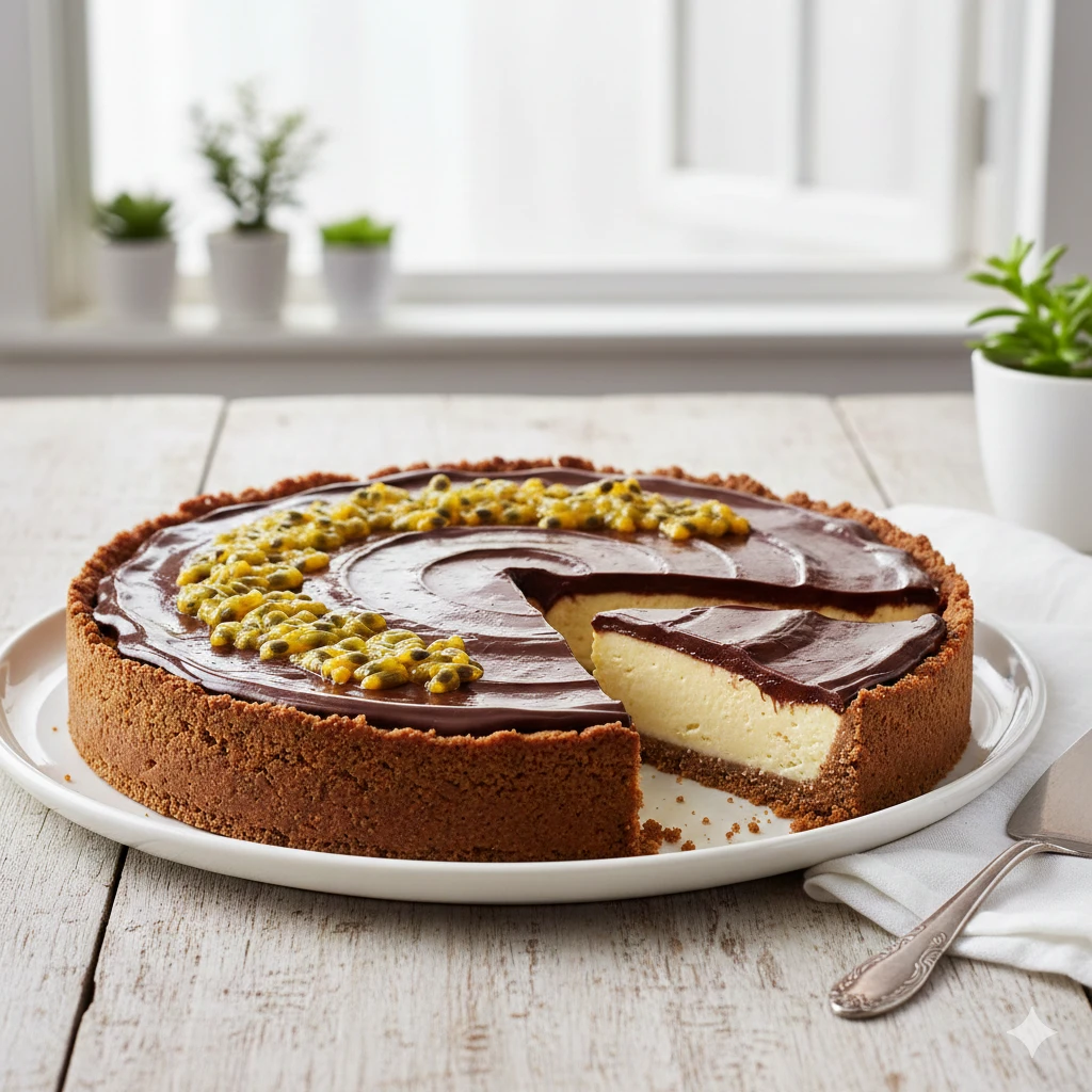 Foto de Torta Gelada de Maracujá com Chocolate (sobremesa cremosa e refrescante)