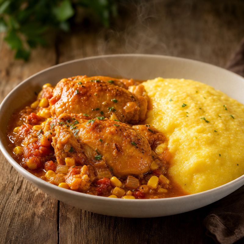Receita: Frango ensopado com milho e polenta cremosa