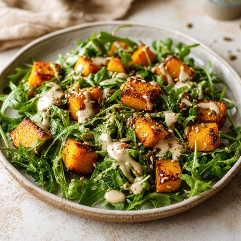 Receita: Salada morna de abóbora com rúcula e tahine