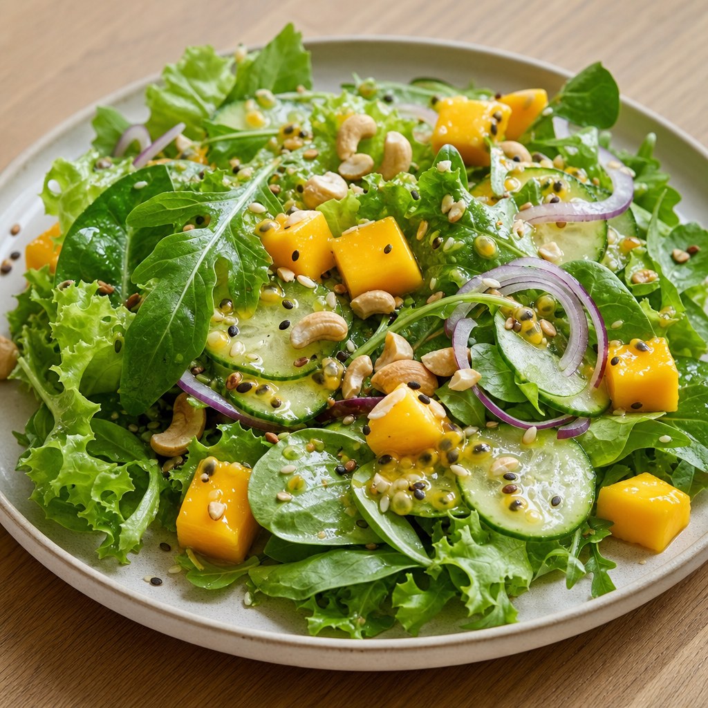 Salada de folhas com manga e maracujá Foto de Salada de folhas com manga e maracujá