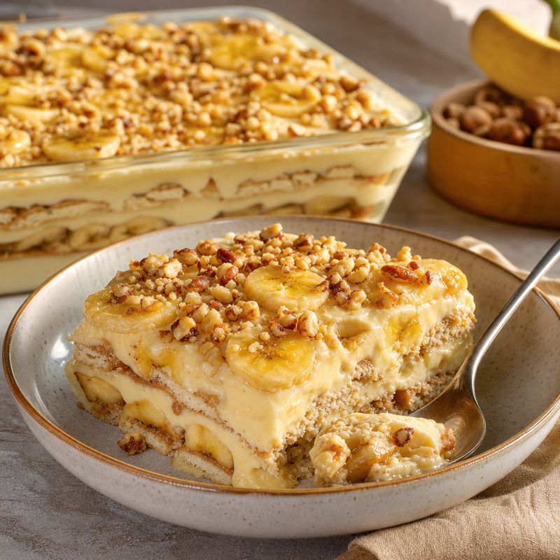 Receita: Pavê de banana com creme de baunilha e castanhas