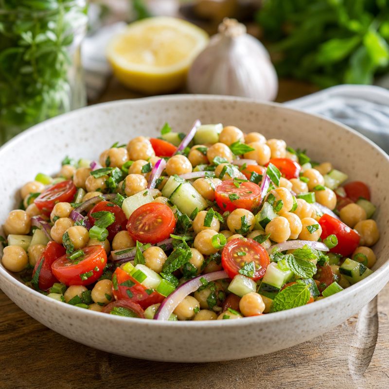Receita: Salada de grão-de-bico com tomate-cereja