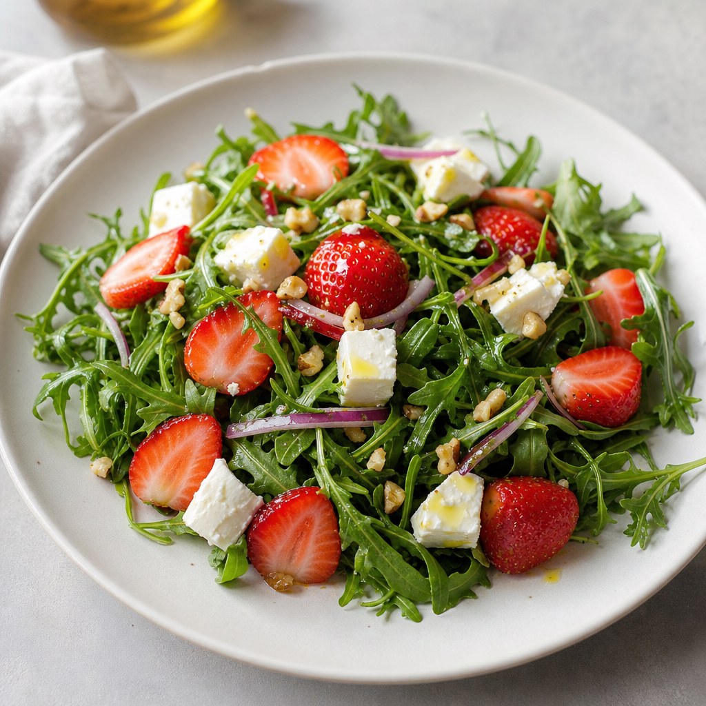 Salada de rúcula com morango e queijo minas Foto de Salada de rúcula com morango e queijo minas