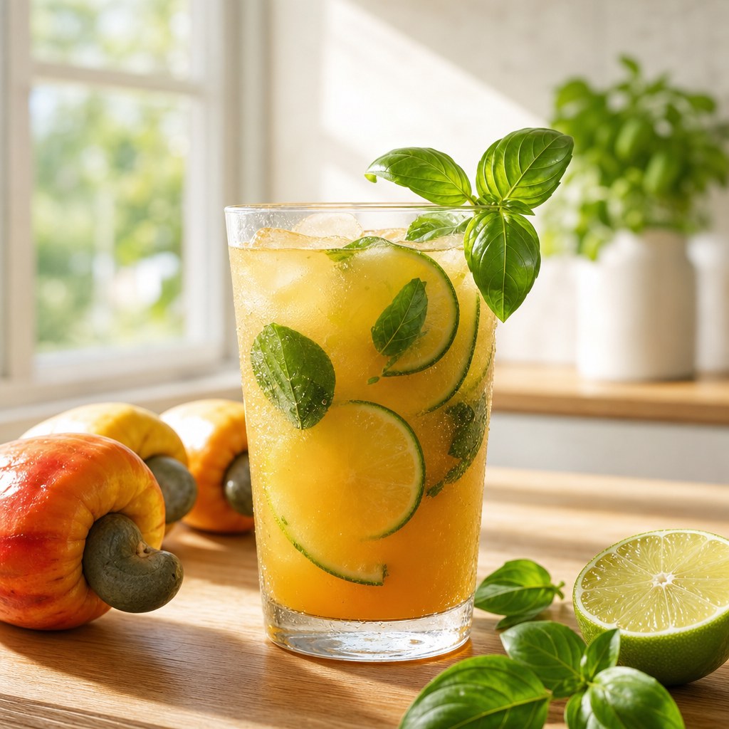 Foto de Suco de caju com manjericão e limão