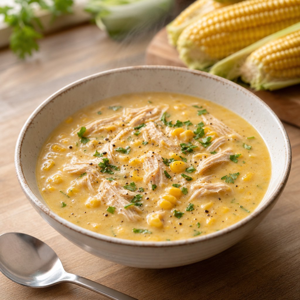 Sopa de Milho-Verde com Frango Cremosa Foto de Sopa de Milho-Verde com Frango Cremosa