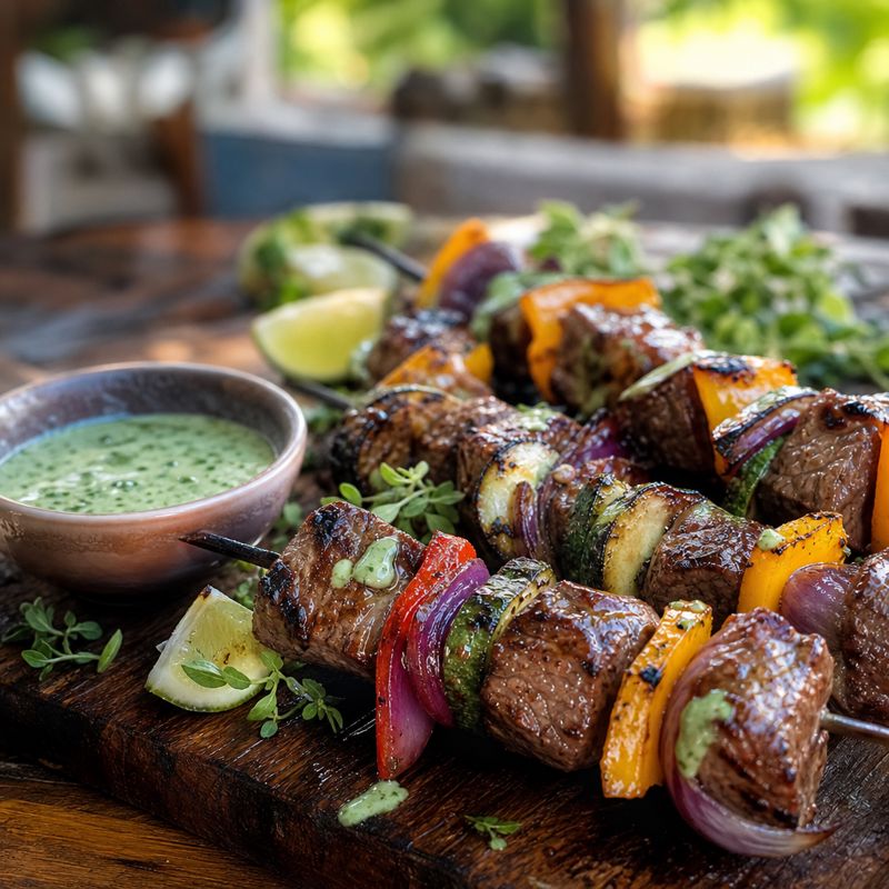 Receita: Espetinho de Carne com Molho de Ervas