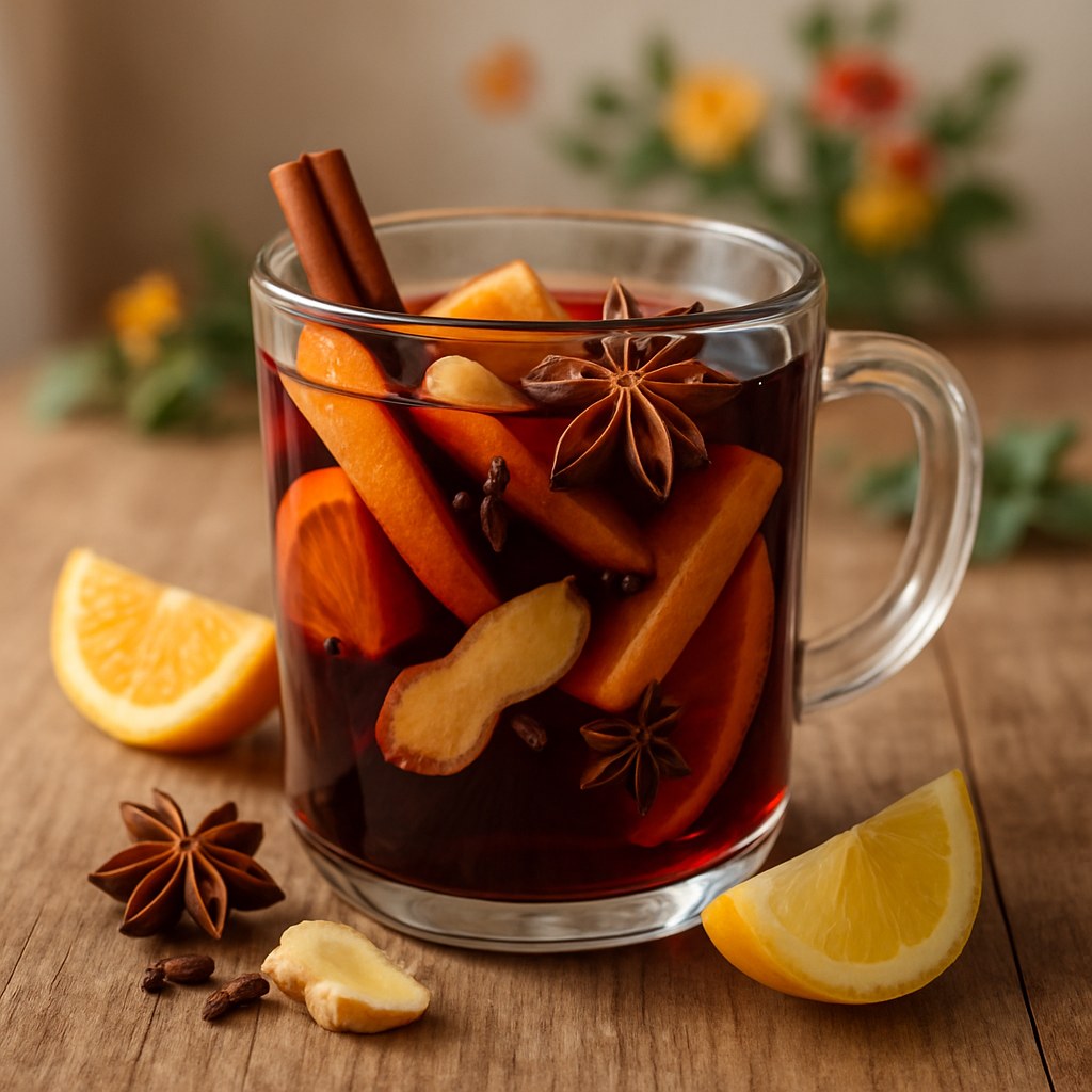 Foto de Quentão de vinho com especiarias e frutas cítricas