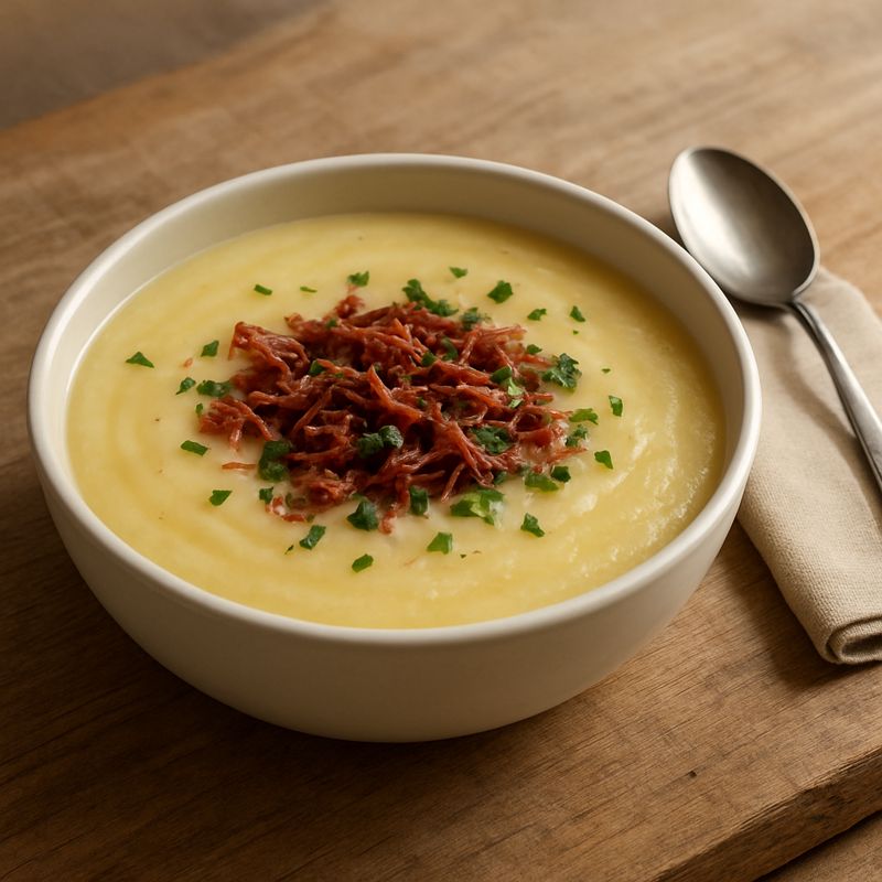 Receita: Sopa cremosa de mandioca com carne-seca e cheiro-verde