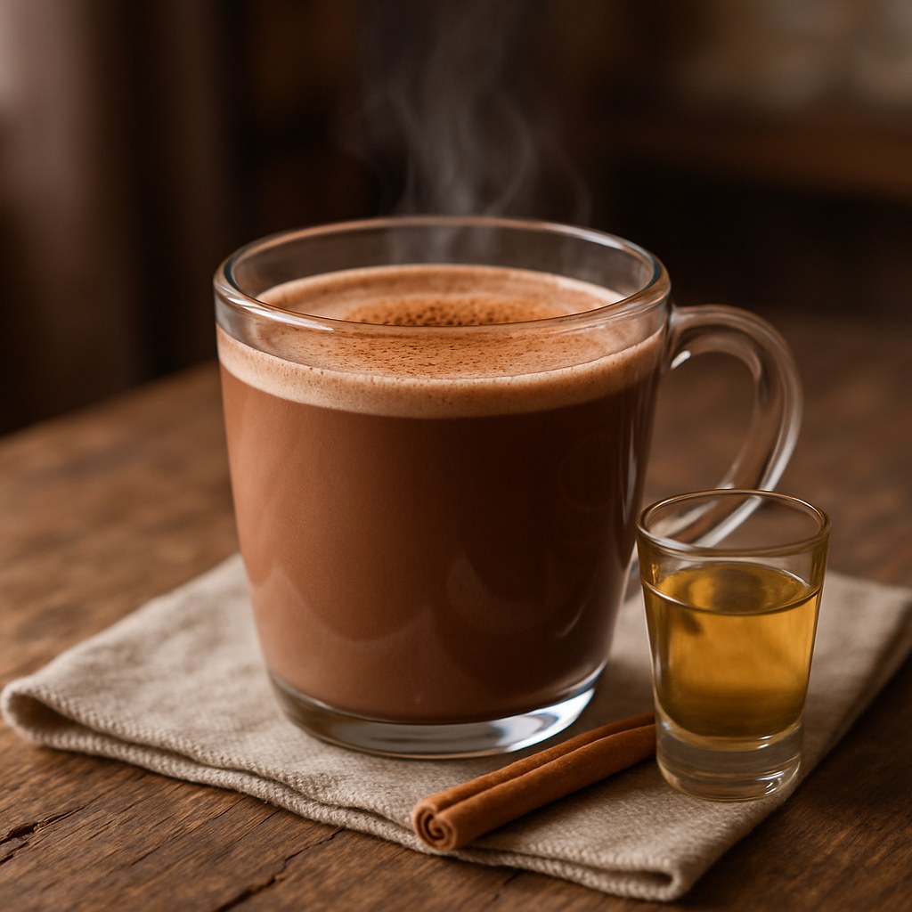 Chocolate quente cremoso com canela e cachaça para o inverno Foto de Chocolate quente cremoso com canela e cachaça para o inverno