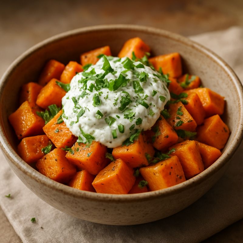 Receita: Salada morna de batata doce com molho de iogurte