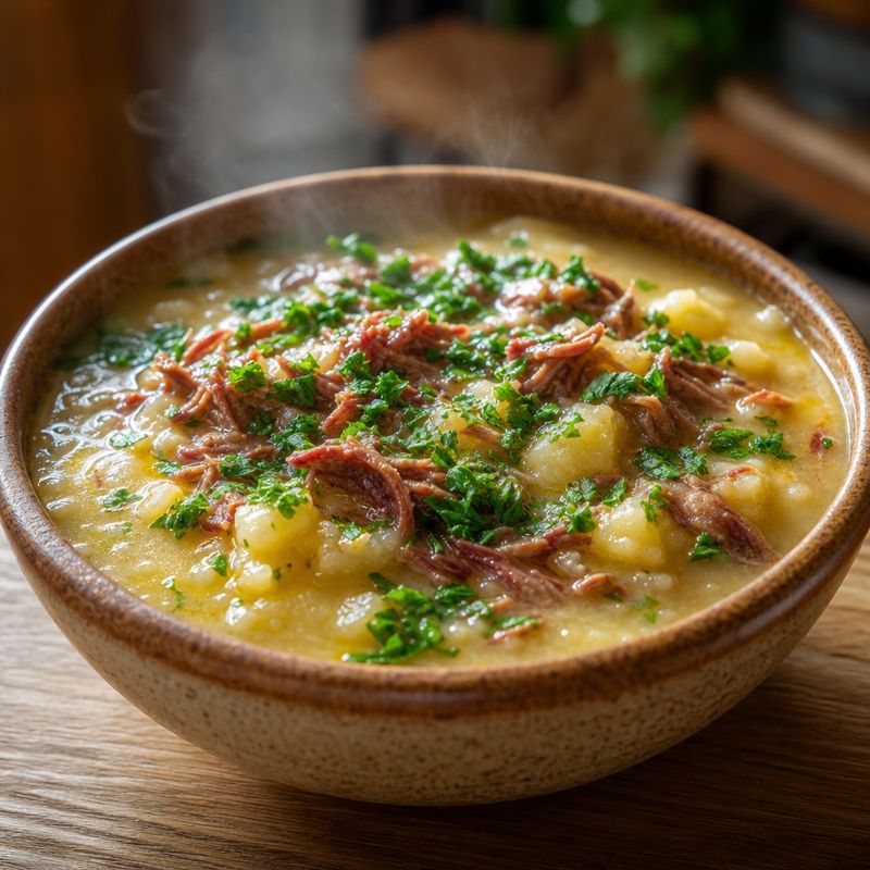 Receita: Sopa de mandioca com carne seca e cheiro-verde
