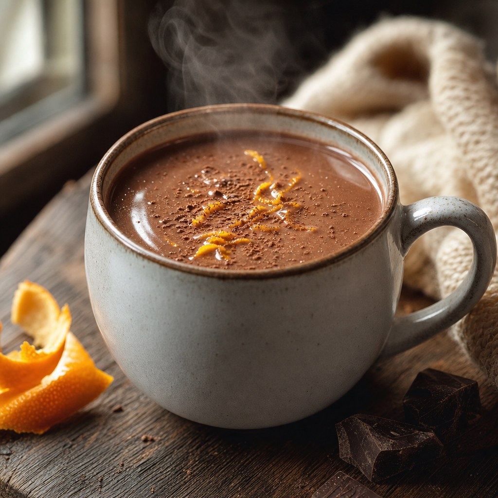 Chocolate quente cremoso com raspas de laranja Foto de Chocolate quente cremoso com raspas de laranja